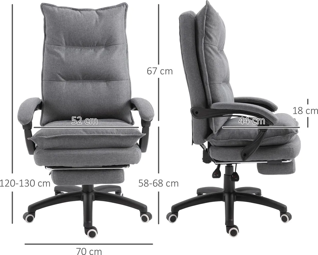Chaise de bureau inclinable et massante en tissu gris confortable