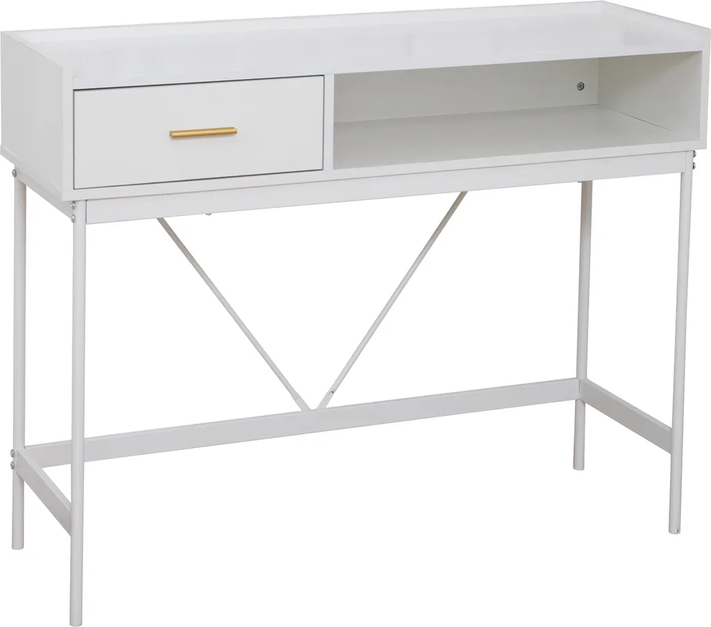 Table d'Entrée avec Tiroir et Étagère Basse SVITA VALEO Console Blanche