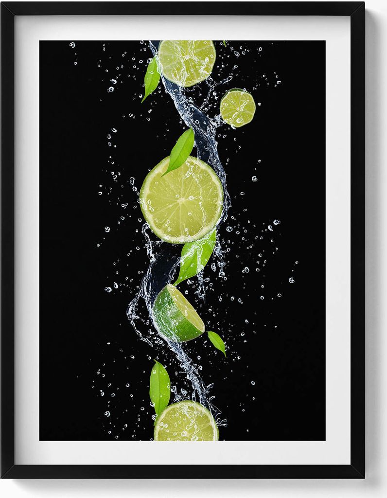 Limonen-Minze-Wasser– Wandbild mit Rahmen – Gerahmtes Bild – Wanddekoration – 60x80 cm – Schwarz Rahmen