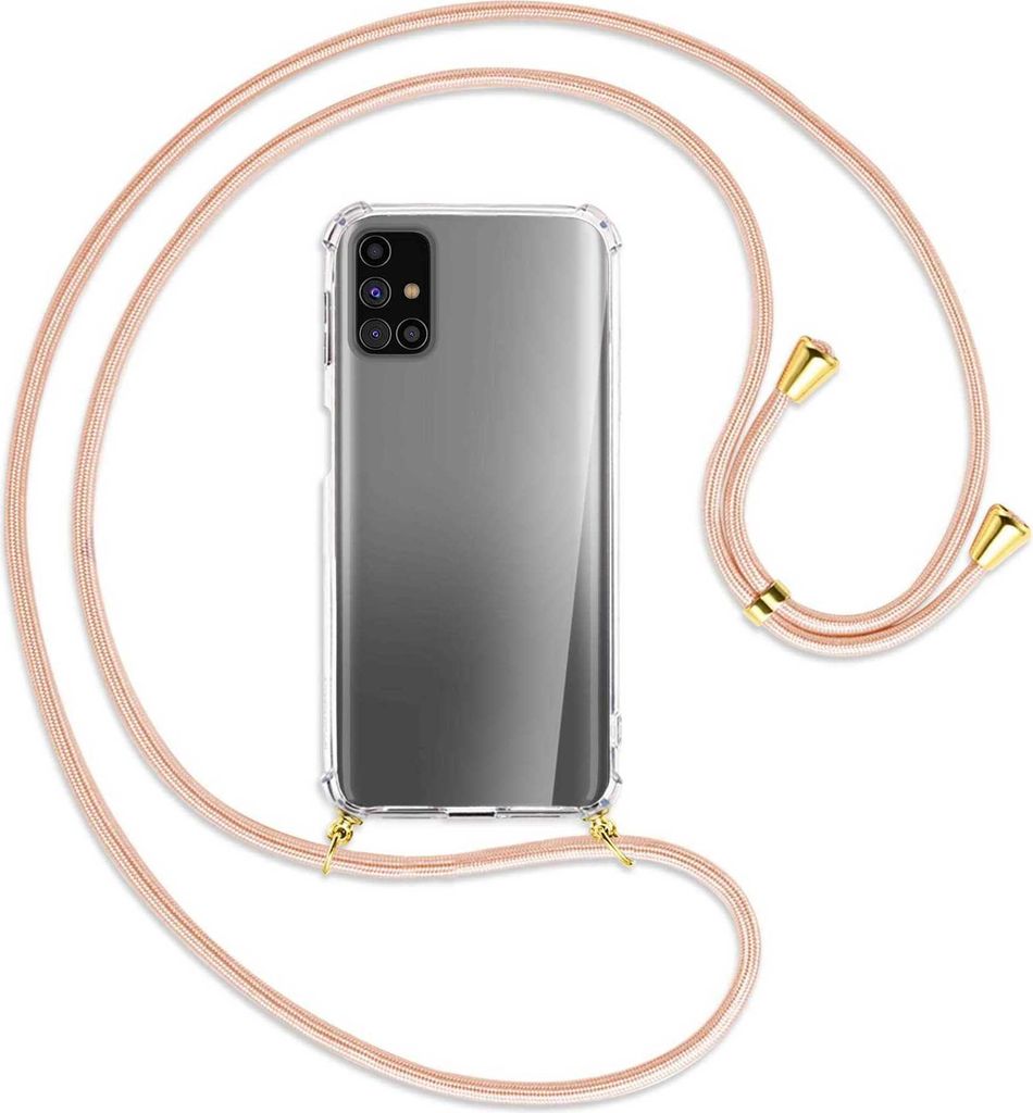 Handykette Backcover-Schutzhülle mit Band (Metall goldfarben) für Samsung Galaxy M31s - rose peach