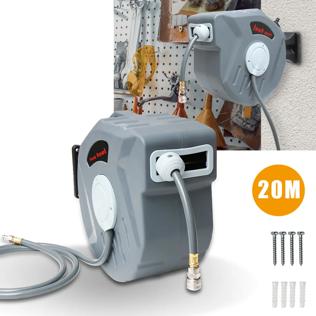Fiqops avvolgitubo aria compressa 20M avvolgitubo automatico avvolgitubo aria compressa 1/4" attacco rapido 18 bar