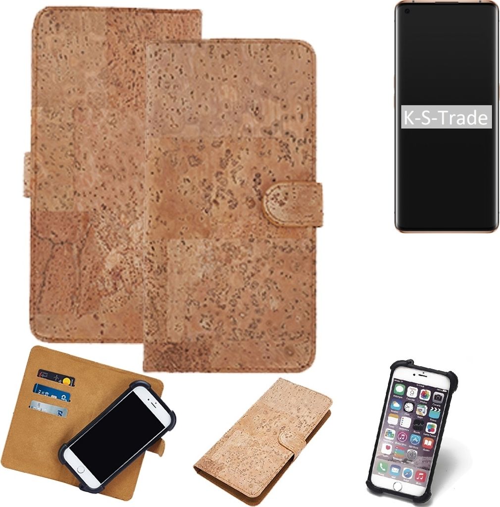 K-S-Trade Hülle kompatibel mit Oppo Find X2 Pro Kork Handyhülle Cover Schutzhülle TPU Case Bumper in Hellbraun, (1x)