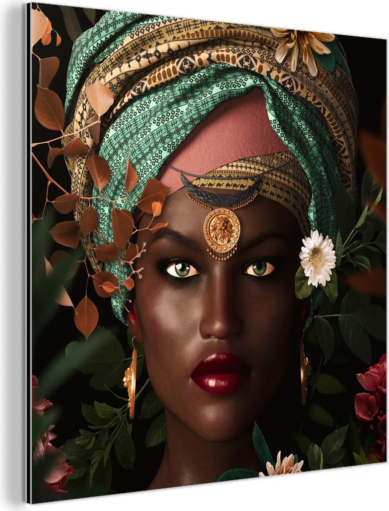 MuchoWow Wanddekoration Metall Metallbild Wandkunst 20x20 cm Frau - Blumen - Schmetterlinge - Pflanzen - Schmuck - Luxus MuchoWow Aluminium Gemäld...