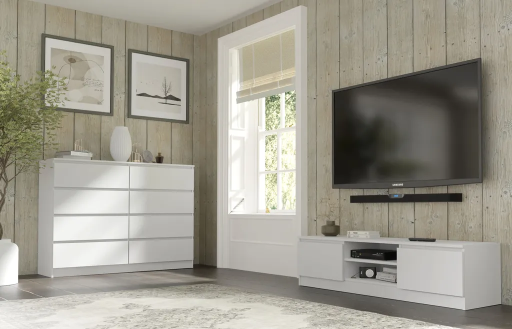 Commode MAJA S8 140 cm Blanc Mat - Solution Rangement Large et Chic