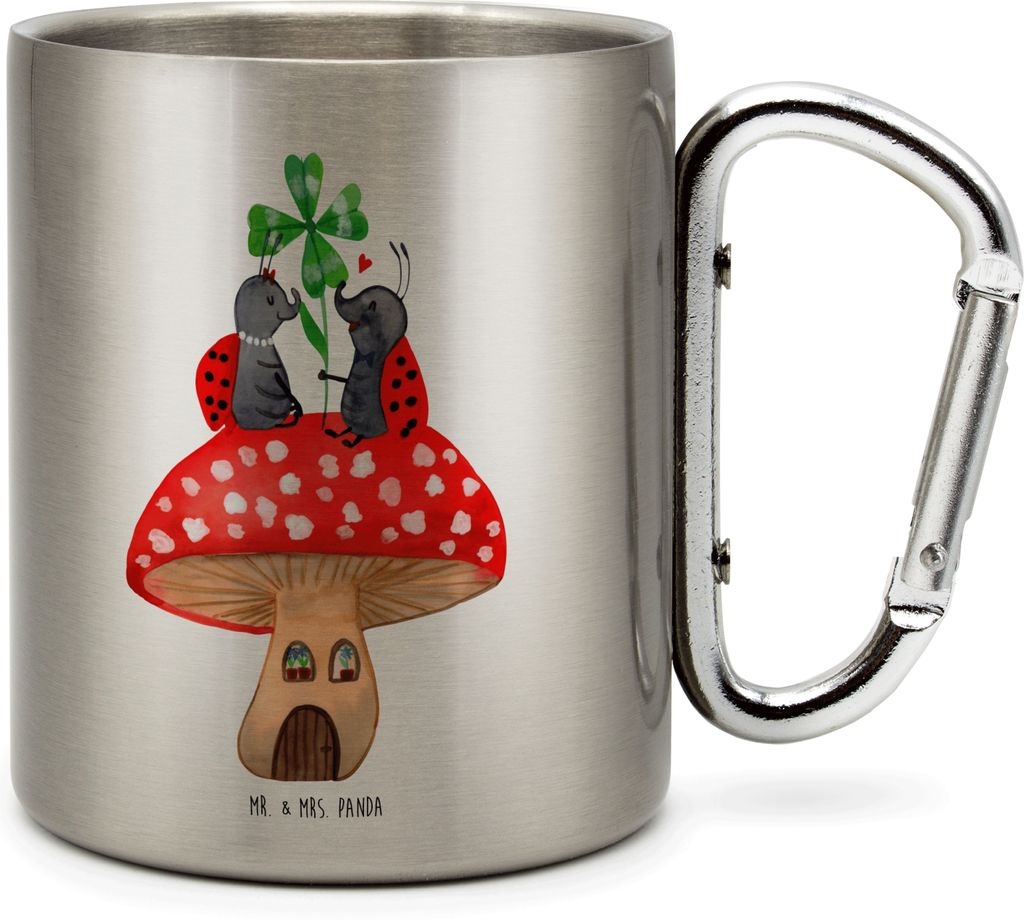 Mr. & Mrs. Panda Thermobecher Marienkäfer Fliegenpilz - Transparent - Geschenk, Zuhause, Haus, Fleigenpilzhaus, Isolierbecher, Gute Laune, Teebech...