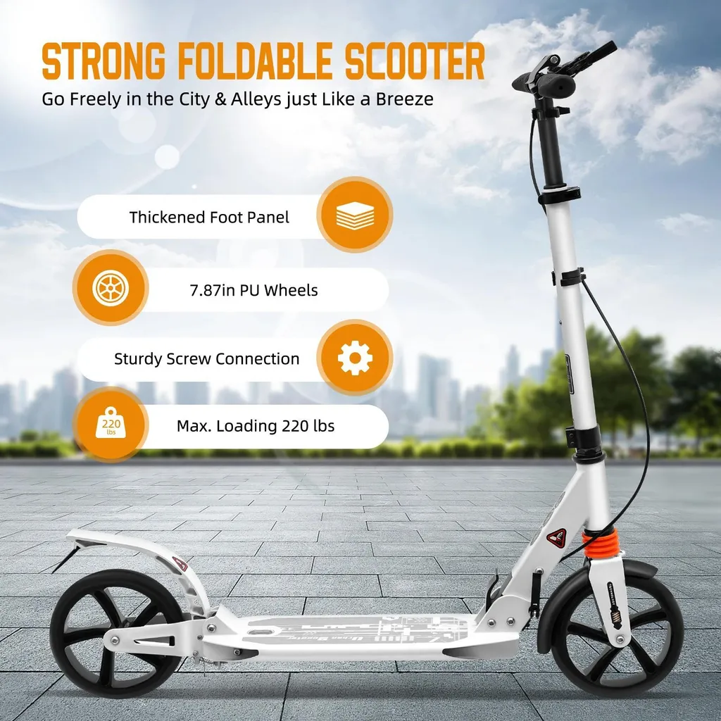 Trottinette urbaine à grandes roues - Hauteur réglable - Modèle Blanc
