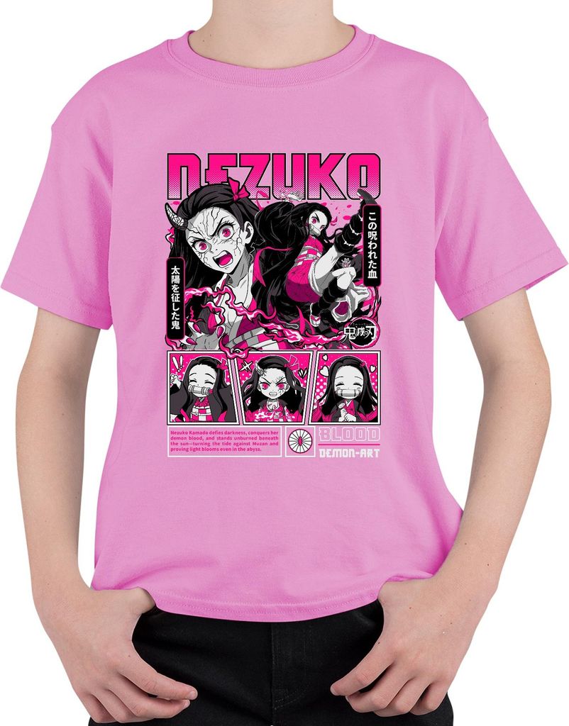 Demon Slayer Nezuko Dämon Blut Anime Geschenk Japan Y2K Streetwear Halloween Uni Kinder T-Shirt, Pink, 128