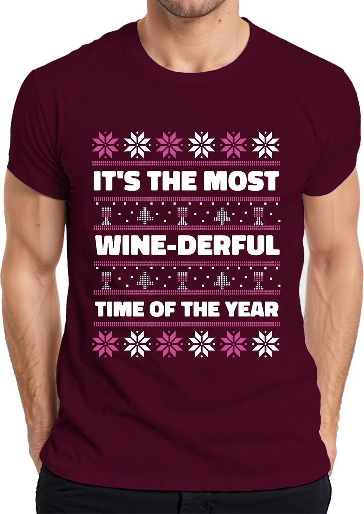 It's the most wine-derful time of the year - Ugly Christmas Sweater Weihnachten Herren T-Shirt, Burgundy, 3XL