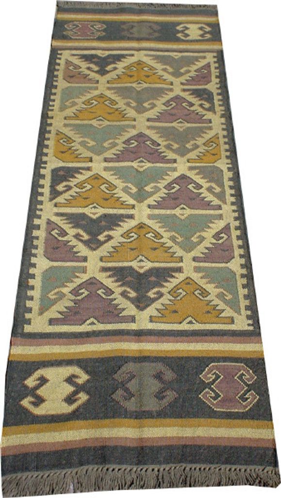 Orientalischer Grob Gewebter Kelim Teppiche 250*80 cm - Muster 2, Blau, Jute,Wolle, Teppiche, Bodenmatten