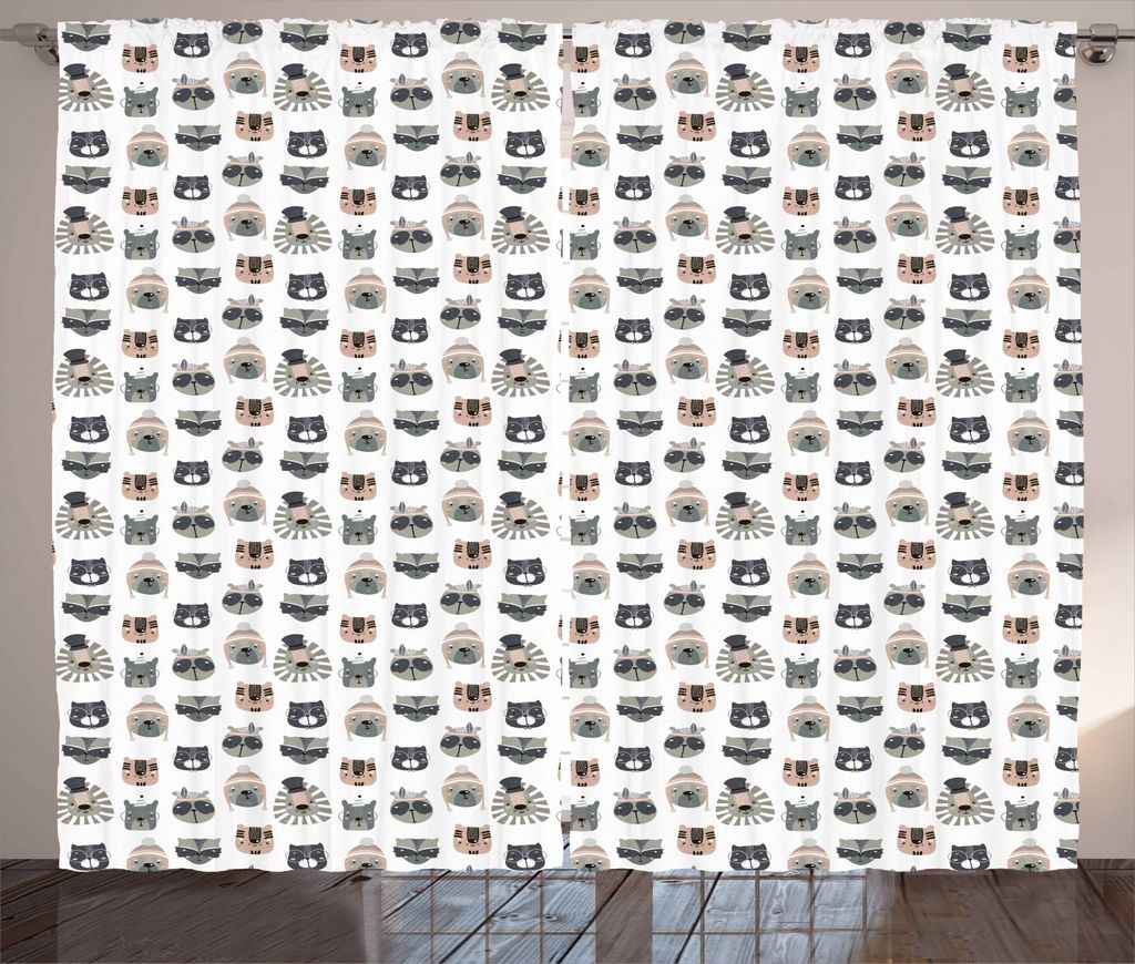 ABAKUHAUS Kindergarten Rustikaler Vorhang, Tiere in Kostüm, Wohnzimmer Universalband Gardinen mit Schlaufen und Haken, 280 x 225 cm, Mehrfarbig
