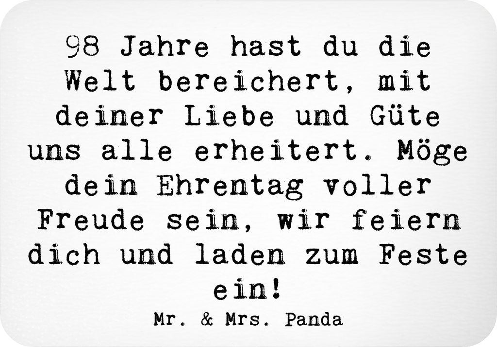 Mr. & Mrs. Panda magnet Spruch 98. Geburtstag - Weiß - Geschenk, Happy Birthday, Kühlschrankmagnet, unvergesslich, Notizhalter, rechteckmagnet, F...