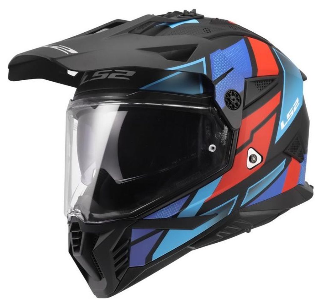 LS2 MX702 PIONEER II BLOCK Adventure-Helm, schwarz/rot/blau, Größe S