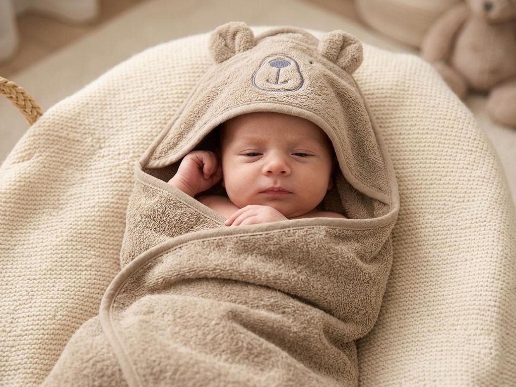 Kinderhandtuch mit Kapuze MILO 75x75, beige Produktbild  KI-generiertes Bild