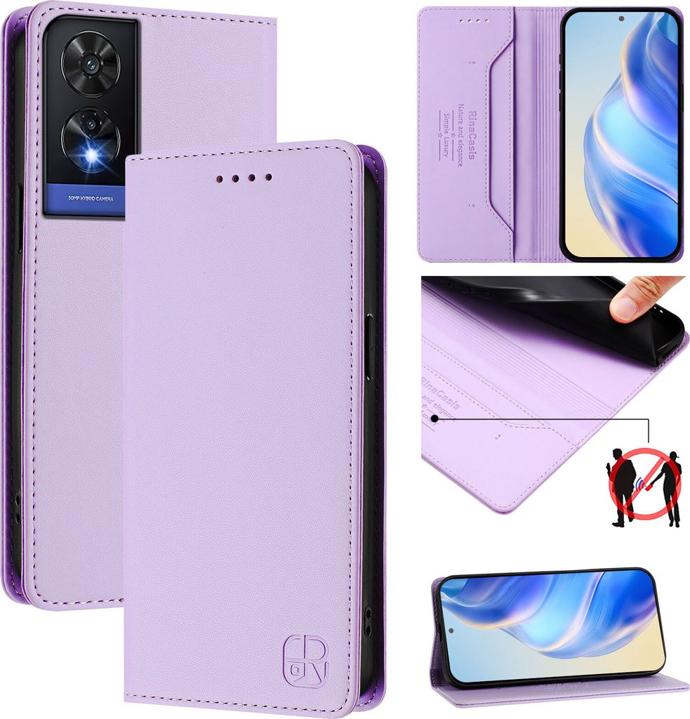 Lederhülle für TCL 505 Hülle Flip Brieftasche Kartenfächern Ständer Schutzhülle Violett
