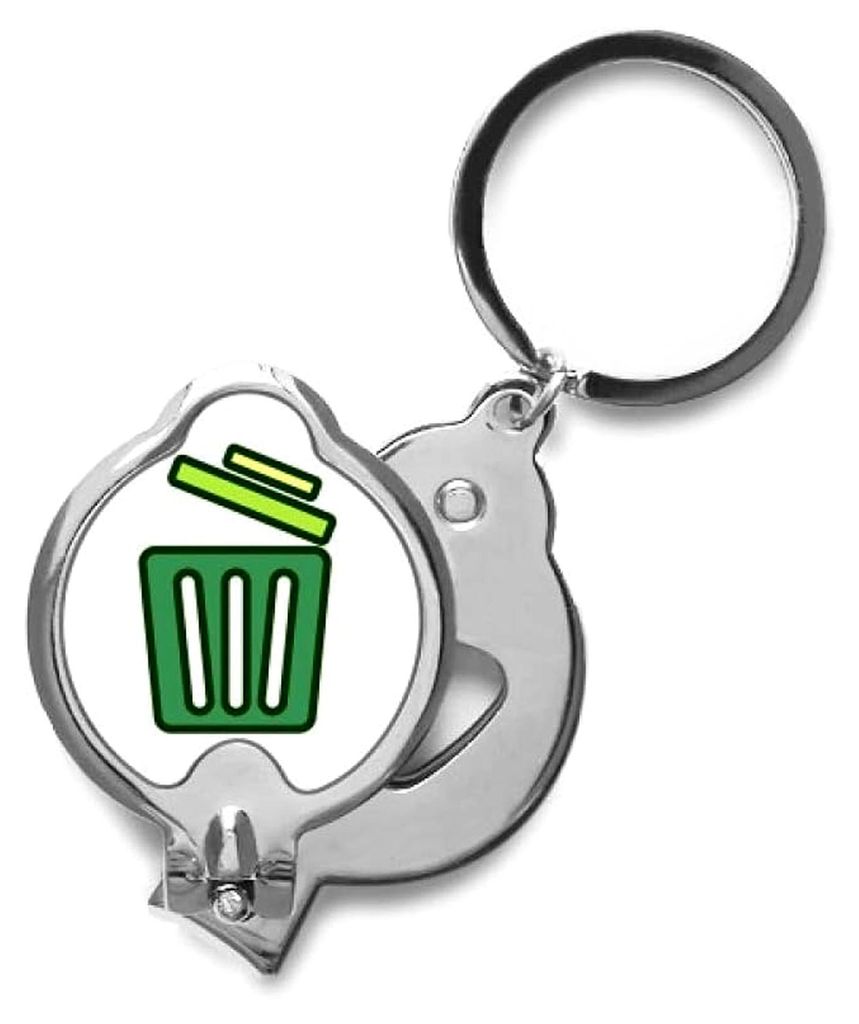 Abfalleimer Behälter mit Icon Muster und Nagelknipser Schere aus Edelstahl