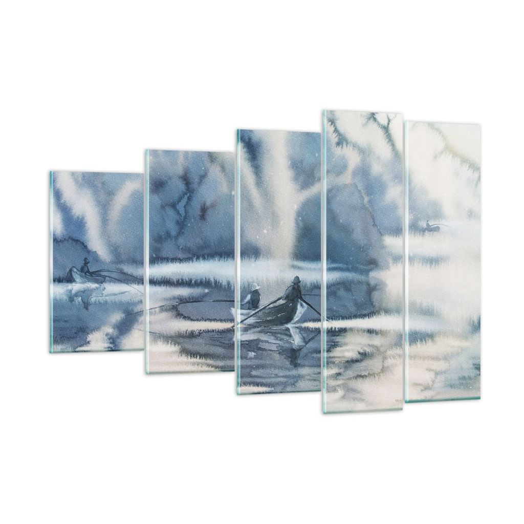 Bilder auf glas - Boot Fischer Wasser - 150x100cm - Glasbilder - Wandbilder - Kunstdruck - zum Aufhängen bereit - Wanddekoration aus Glas - Glas B...