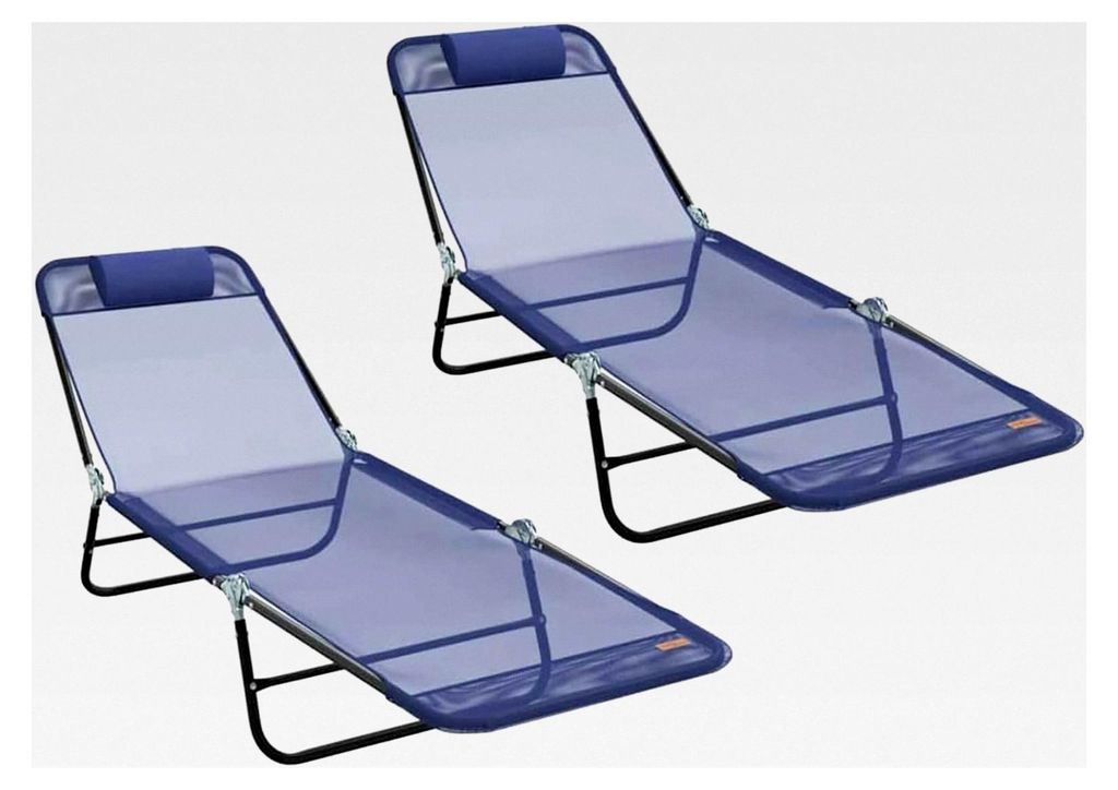 Faltbare Sonnenliegen 2 Stück mit Kopfstütze in Marineblau