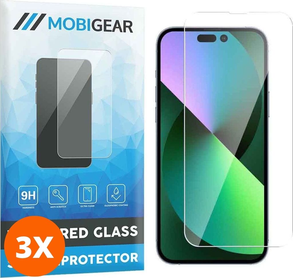 Mobigear iPhone 14 Pro Max Panzerglas Gehärtetes Glas Displayschutz - Hüllenfreundlich (3er Pack)