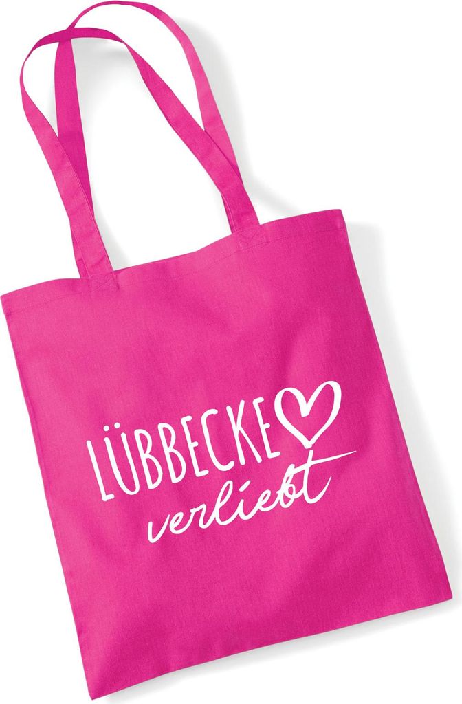 Huuraa Jutebeutel Lübbecke verliebt 10 Liter Fuchsia Baumwolle Tasche Geschenkidee