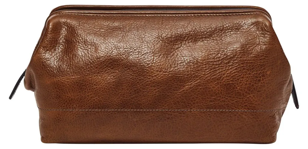 Trousse de toilette homme en cuir Cognac Fossil - Kit de rasage chic