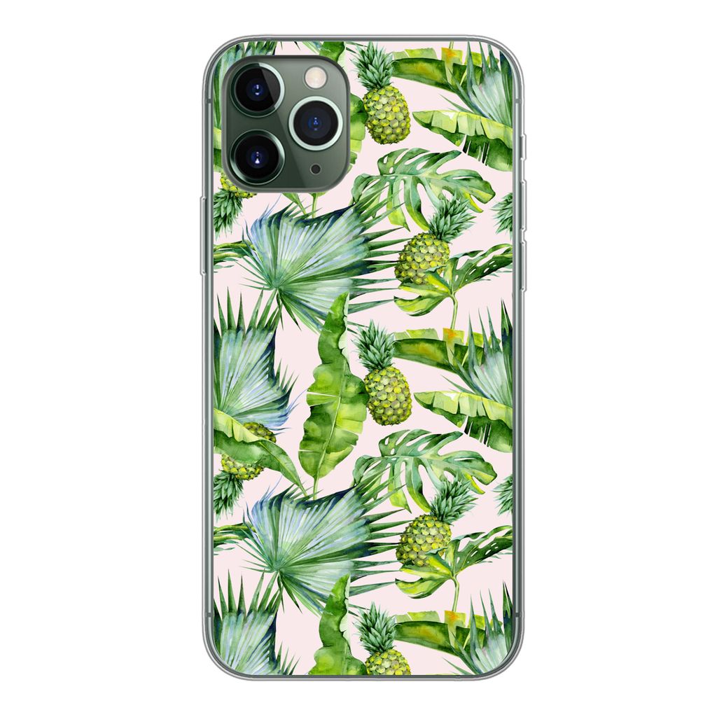 MuchoWow Handyhülle Schutzhülle Hülle für iPhone 11 Pro Blätter - Ananas - Muster Silikon Softcase Handy Hülle - Handy