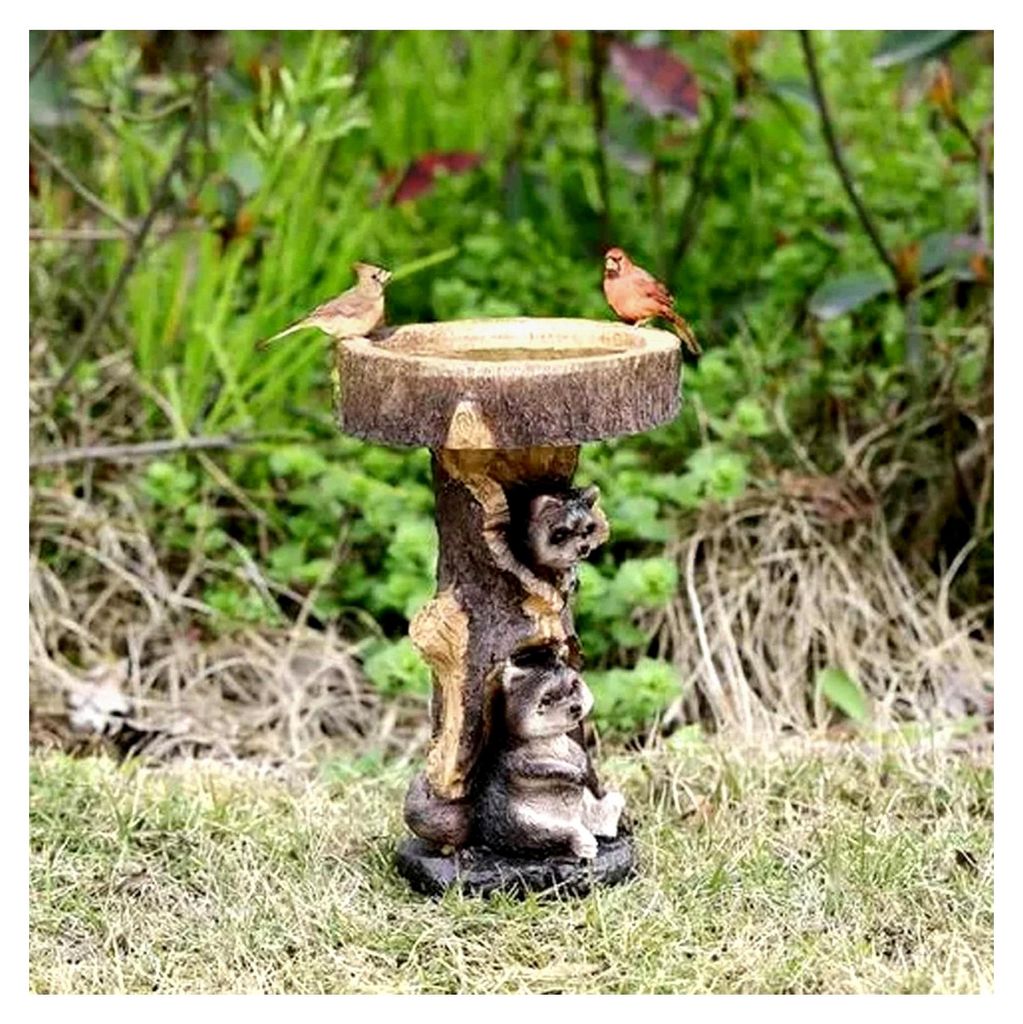 Vogel-Badeschale aus Kunstharz, Waschbär, Gartenornamente, künstlicher Vogel-Trink- und Futterspender, Dekoration, stehendes Tier-Bad-Futterspender