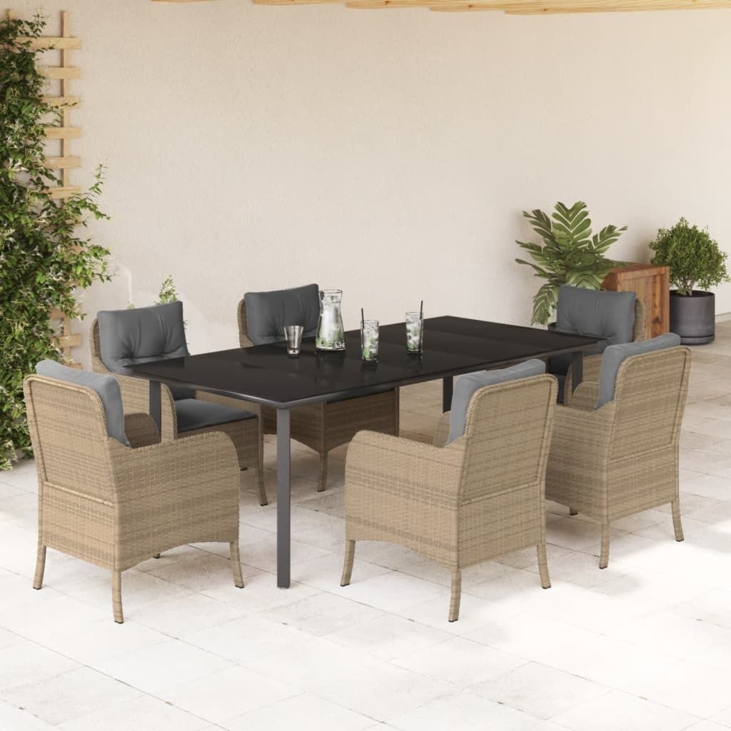 Maison Exclusive - 7-tlg. Garten-Essgruppe mit Kissen Beige Poly Rattan