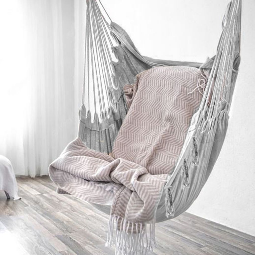 Závěsné křeslo-houpací síť, šedá, bavlna-polyester, 130x97 Obrázek produktu 4