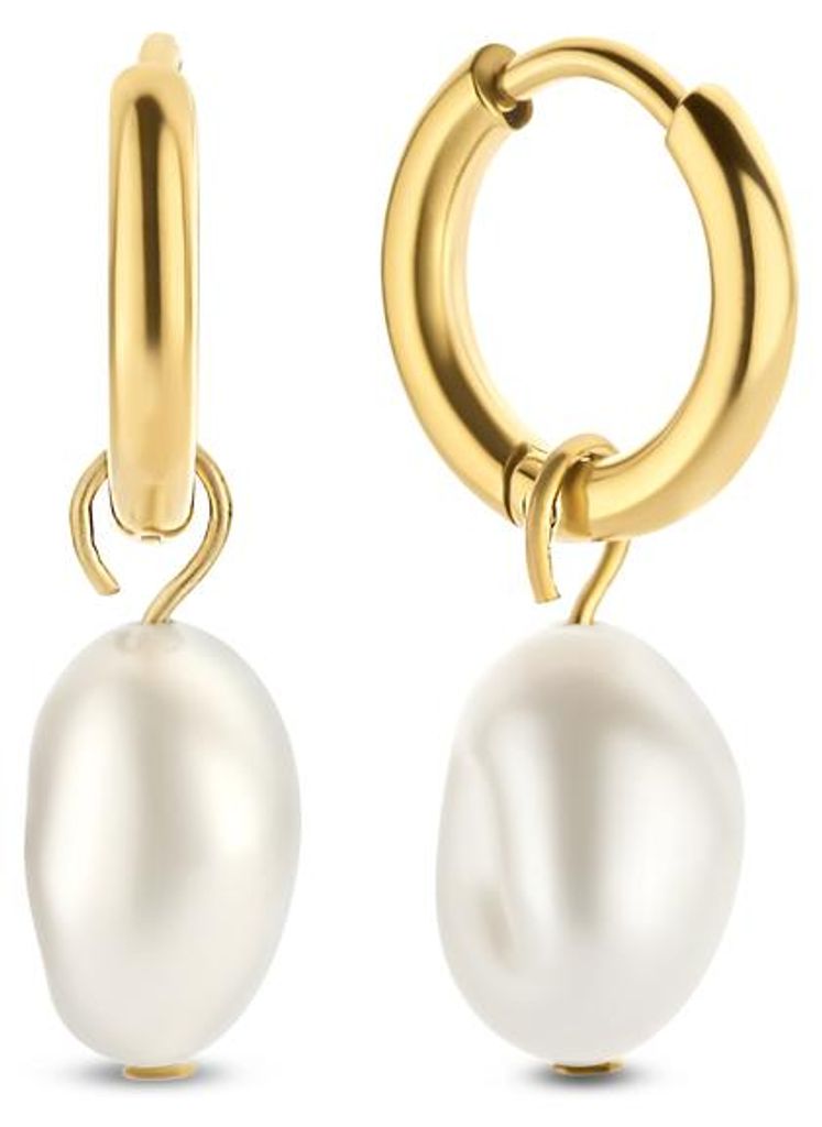 CO88 Collection Ohrringe für Damen – Ohrringe mit Anhänger – Perlenohrringe – 9 x 7 mm – Ø 11 mm – Stahl – Goldfarben – 8CE-70426