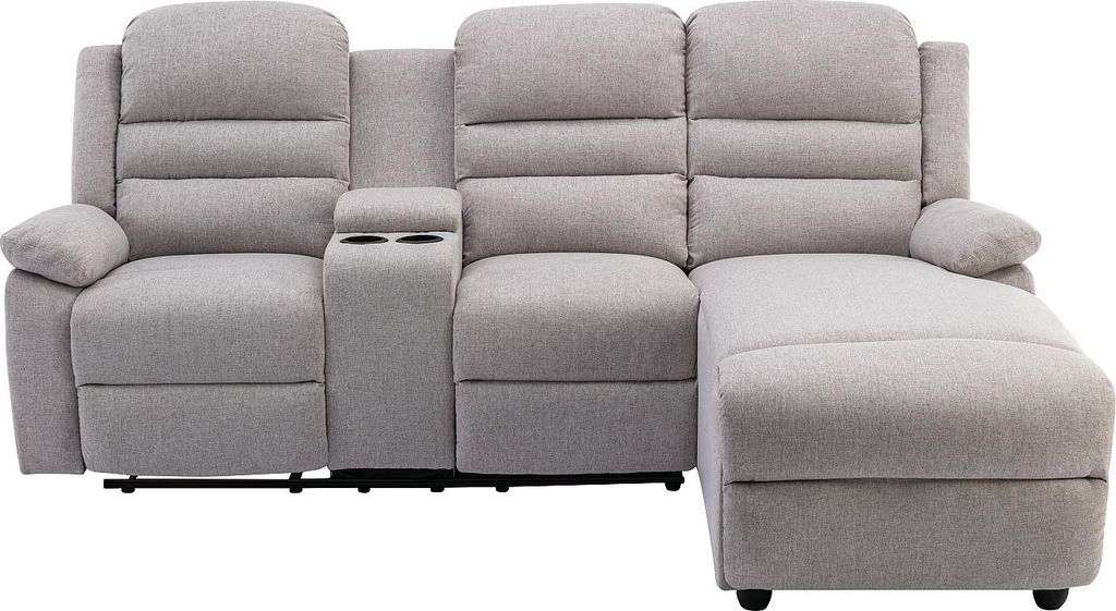 Rechtes Ecksofa mit Relaxfunktion aus beigem Stoff MACEDONIA