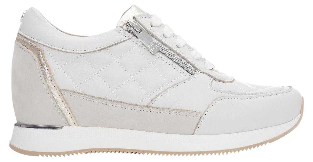 Mod - Gesteppt Sneaker für Damen, Leder, Keilabsatz GT23304 (42 EU) (Naturweiß)