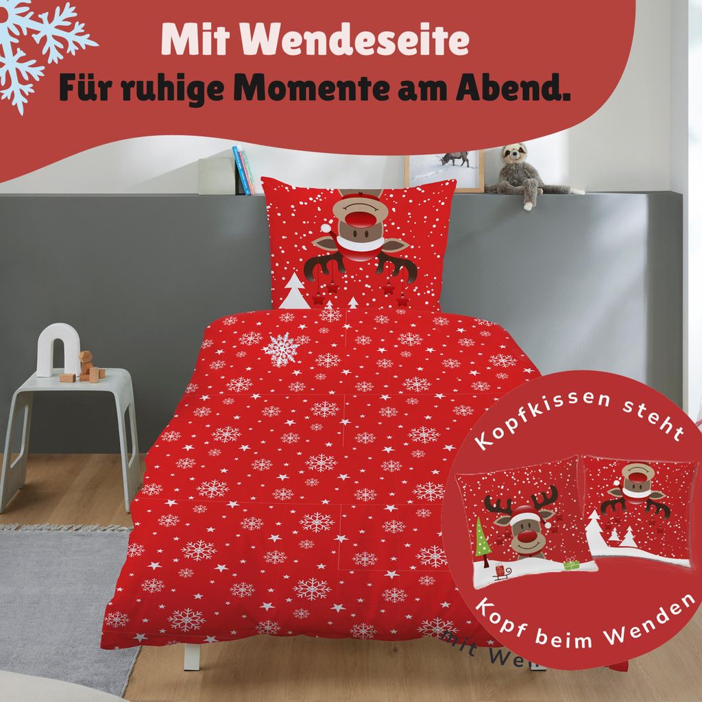 Bettwäsche-Set 135x200 Cm – Weihnachts-Karo Design, Aus Weicher Microfaser, Mit Reißverschluss
