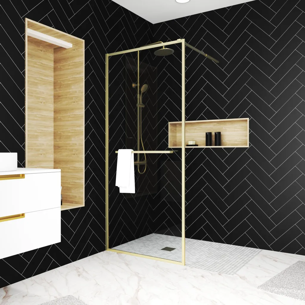 Paroi de Douche Anticalcaire 90x200cm Or Doré - Solution Rangement