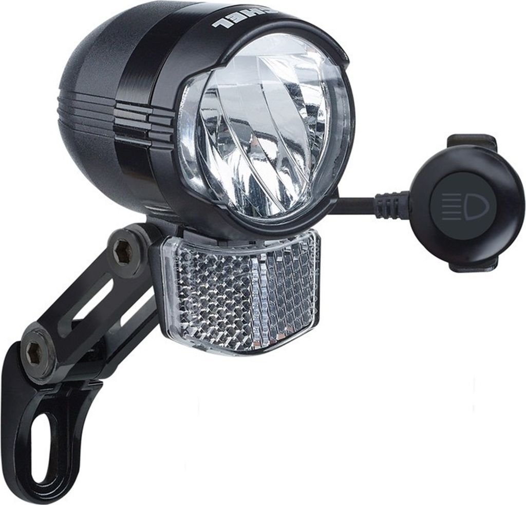 Büchel 51254571 E-Bike-Scheinwerfer 'Shiny FL', LED, mit Halter, ca.60/100 Lux, 9-48 V, schwarz