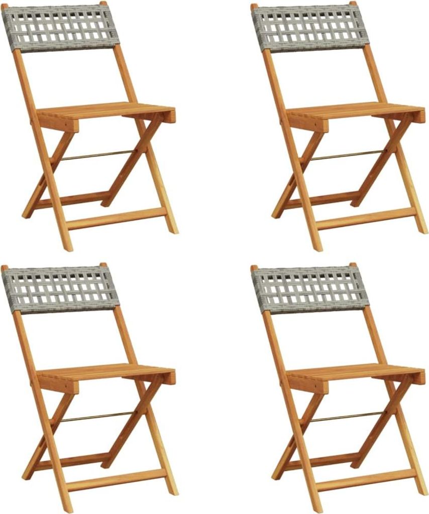 vidaXL Gartenstühle 4 Stk. Klappbar Grau Poly Rattan & Massivholz