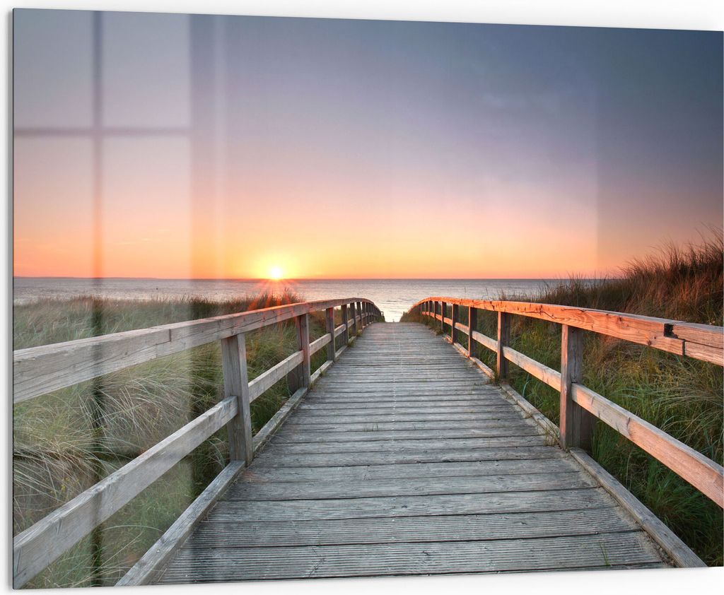 DEQORI Küchenrückwand Glas 80x60 cm 'Strandpfad in Abendsonne' Spritzschutz Bad Rückwand