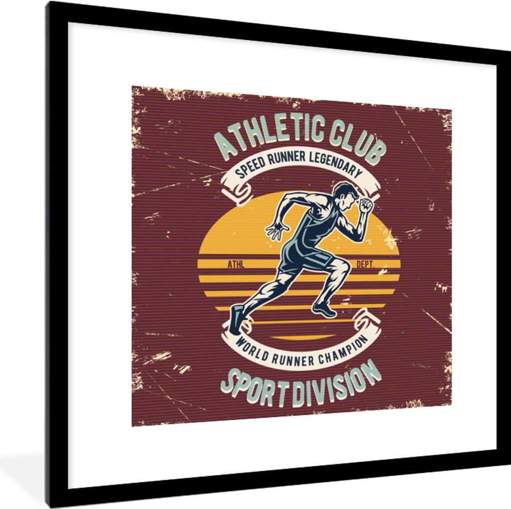 MuchoWow MuchoWow Gerahmtes Poster Leichtathletik - Sport - Jahrgang 40x40 cm - Poster mit zchwarzem Bilderrahmen - Poster - Plakat im Rahmen