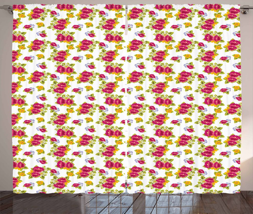 ABAKUHAUS Frühling Rustikaler Gardine, Bunte Frische Wildblumen, Schlafzimmer Kräuselband Vorhang mit Schlaufen und Haken, 280 x 175 cm, Mehrfarbig