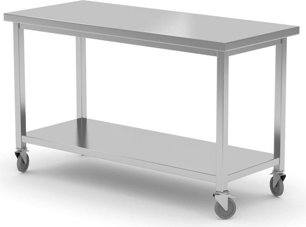 HENDI Mobiler Tisch, mit Ablage – verschraubt, Kitchen Line, 1200x600x(H)850mm