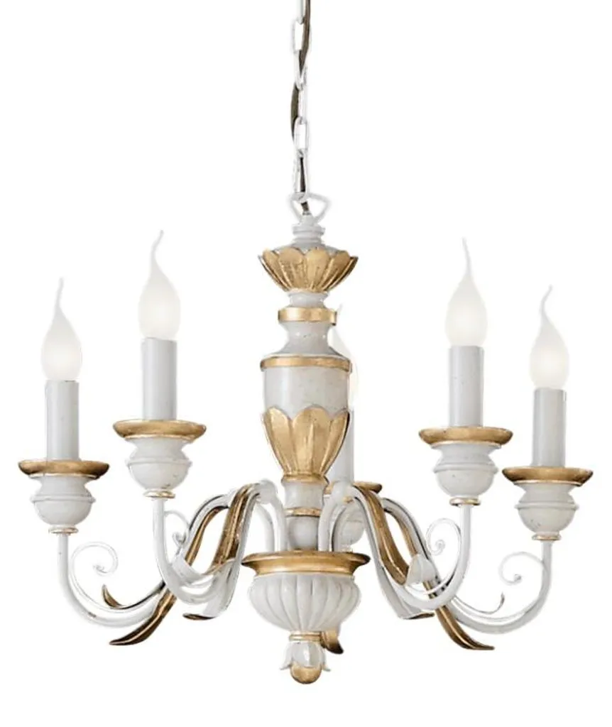 Lustre 5 Ampoules Blanc FIRENZE Suspension Antique - Éclairage Déco