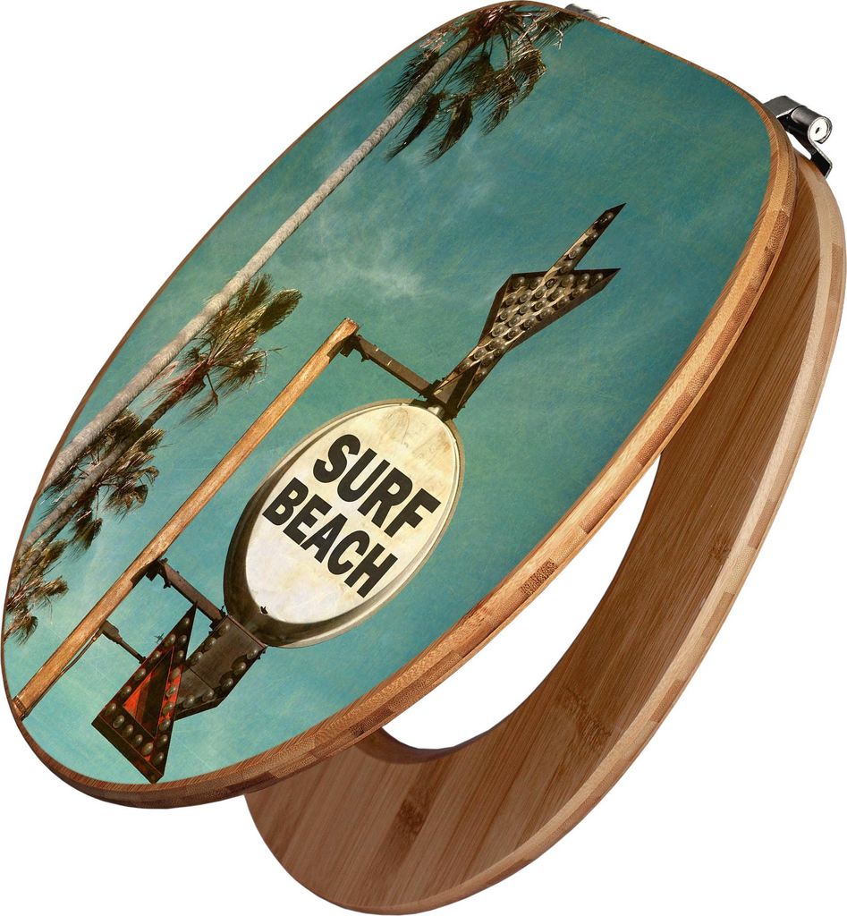 banjado Design WC Sitz Bambus 44x38x5cm - Surf Beach - Toilettendeckel/Toilettensitz Bambus - hochwertiger Bambus Klodeckel/WC-Sitz mit Universal S...