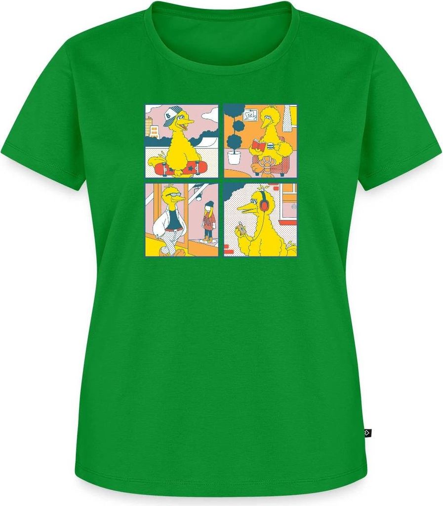 Spreadshirt Sesamstraße Bibo Comic Kacheln Frauen Premium T-Shirt, XXL, Grün