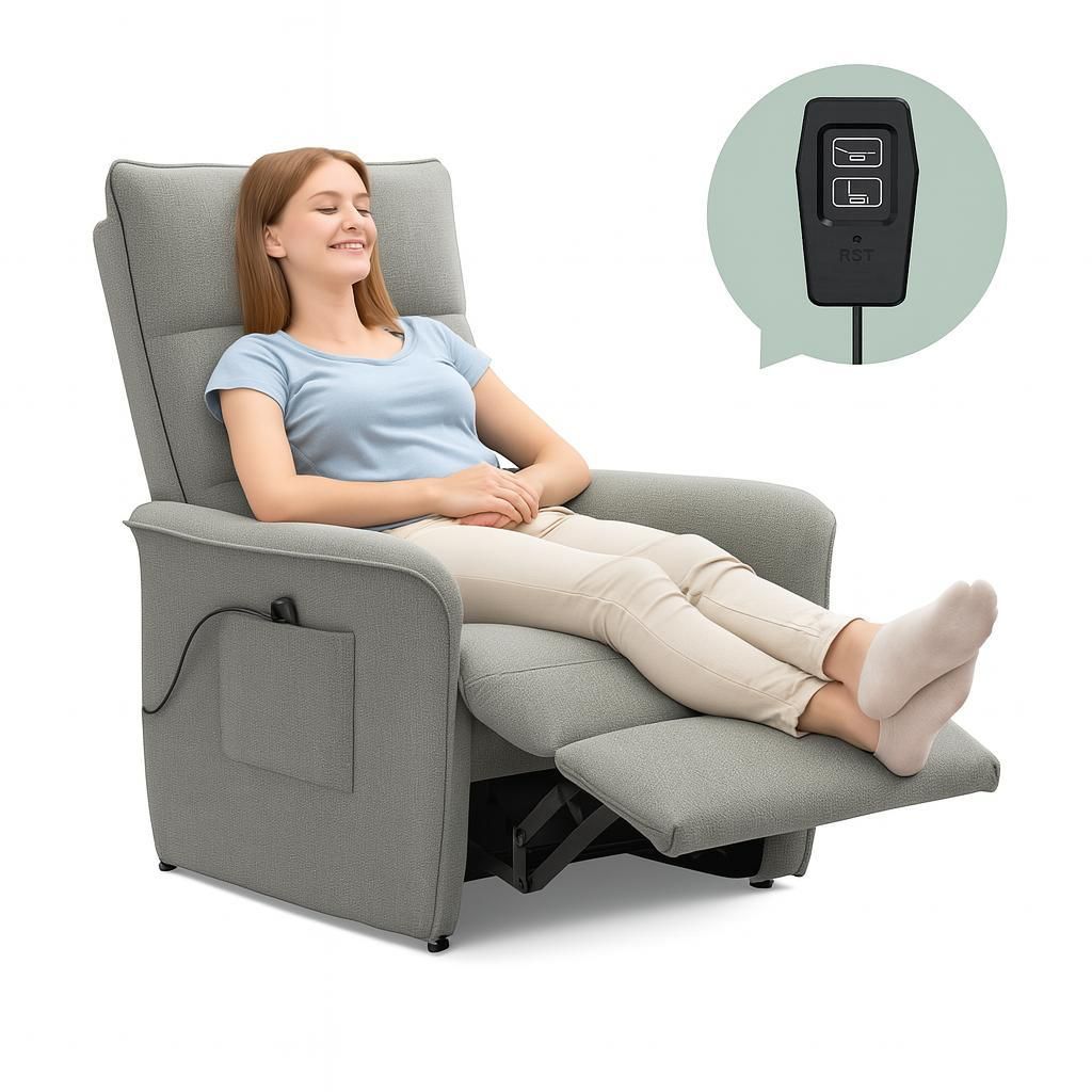 SOFTA Elektrischer Relaxsessel mit Liegefunktion, Verstellbarer TV- & Fernsehsessel 105°–155° Rückenlehne & Fußstütze (Lichtgrau)