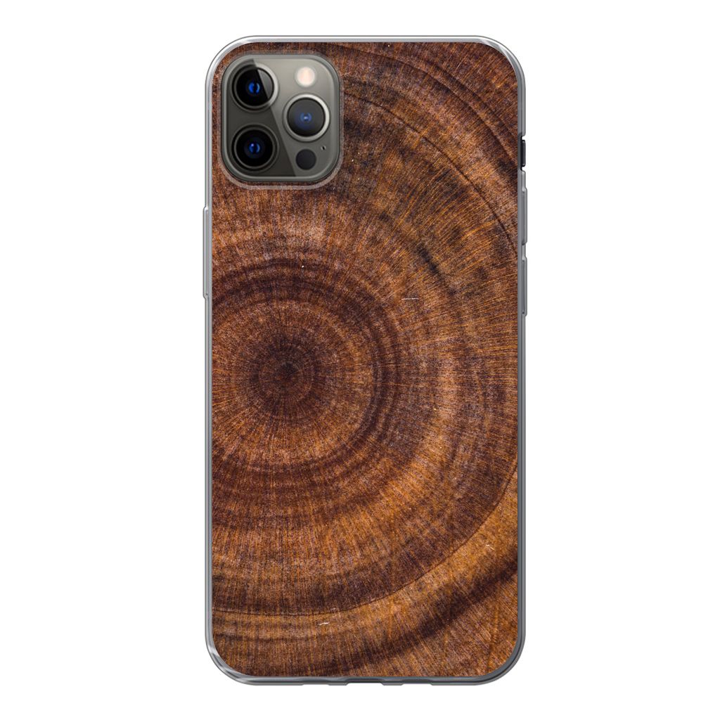 MuchoWow Handyhülle Schutzhülle Hülle für iPhone 12 Pro Max Kreis - Holz - Ringe Silikon Softcase Handy Hülle - Hartschale