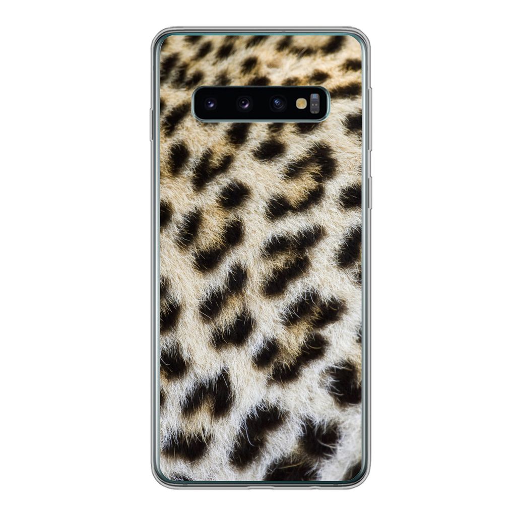 MuchoWow Handyhülle Schutzhülle Hülle für Samsung Galaxy S10 Nahaufnahme Mantel Leopard Silikon Softcase Handy Hülle - Handytasche