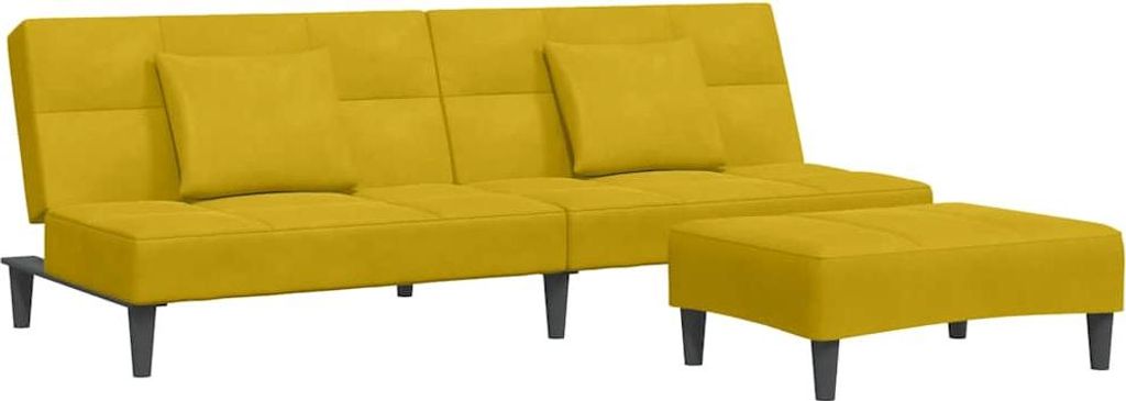 vidaXL Schlafsofa 2-Sitzer mit Fußhocker Gelb Samt