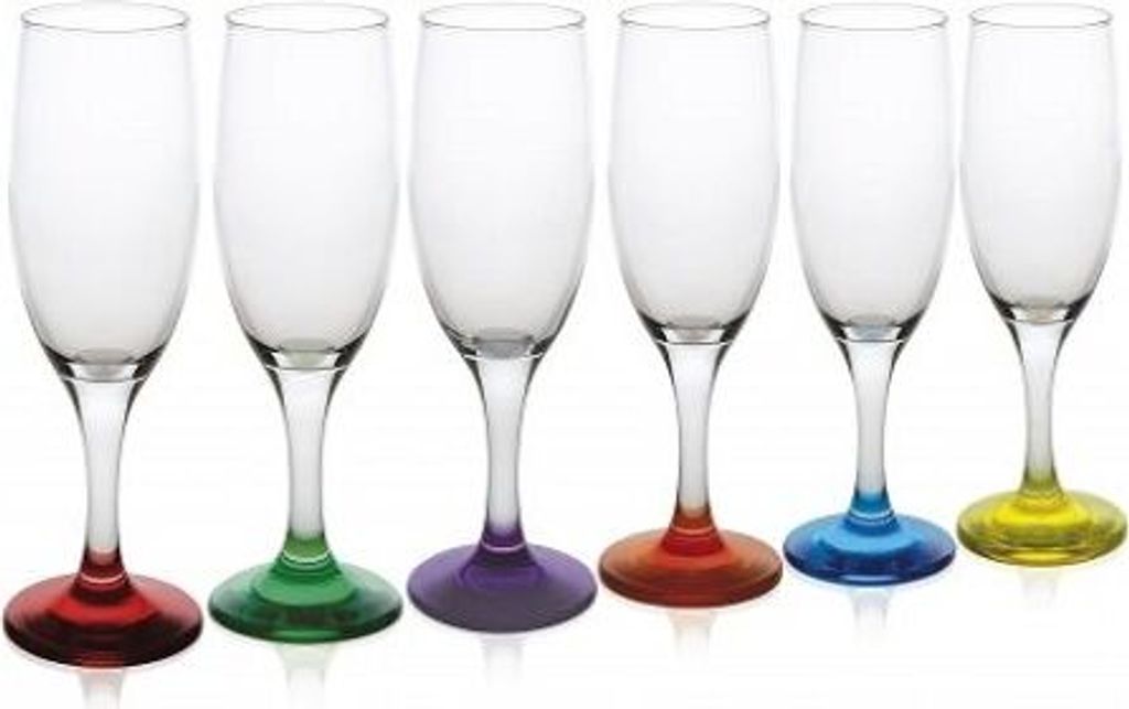 6 Sektgläser mit farbigem Fuß 200ml Sektkelche Champagner
