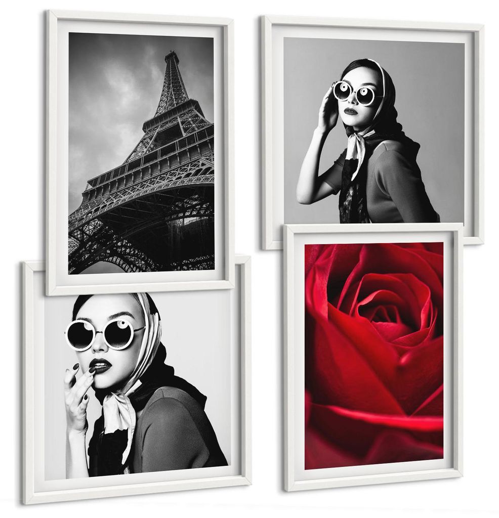 Bilder Set 4-teilig im Goldrahmen Rahmen – Wandbilder 4 Stück – gerahmte Poster für Wohnzimmer, Schlafzimmer und Flur – 50x50 cm - 40x60 cm...