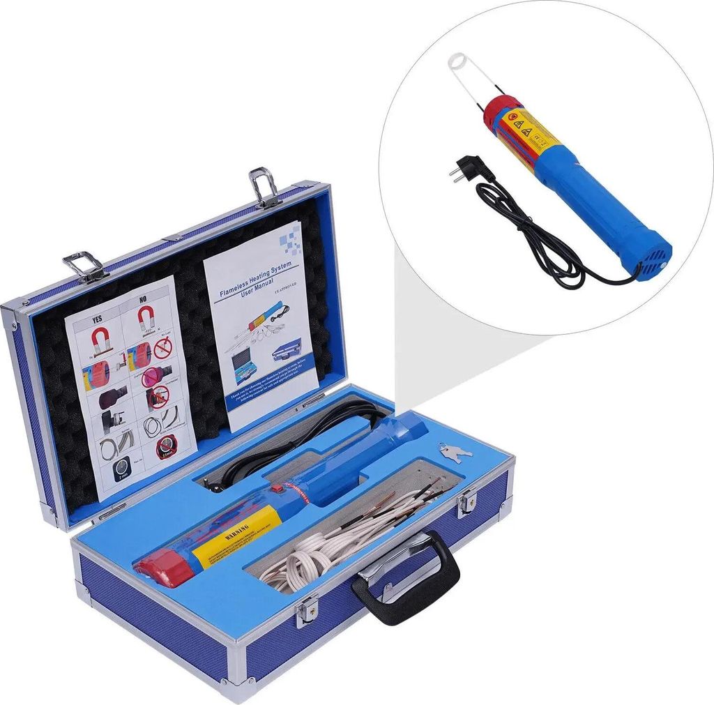 Magnetischer Induktionsheizer - Bolzen-/Mutternlöser - 1100 W 220 V - Flammenloses Erhitzen - 8 Heizspulen - Für Kfz - Blau