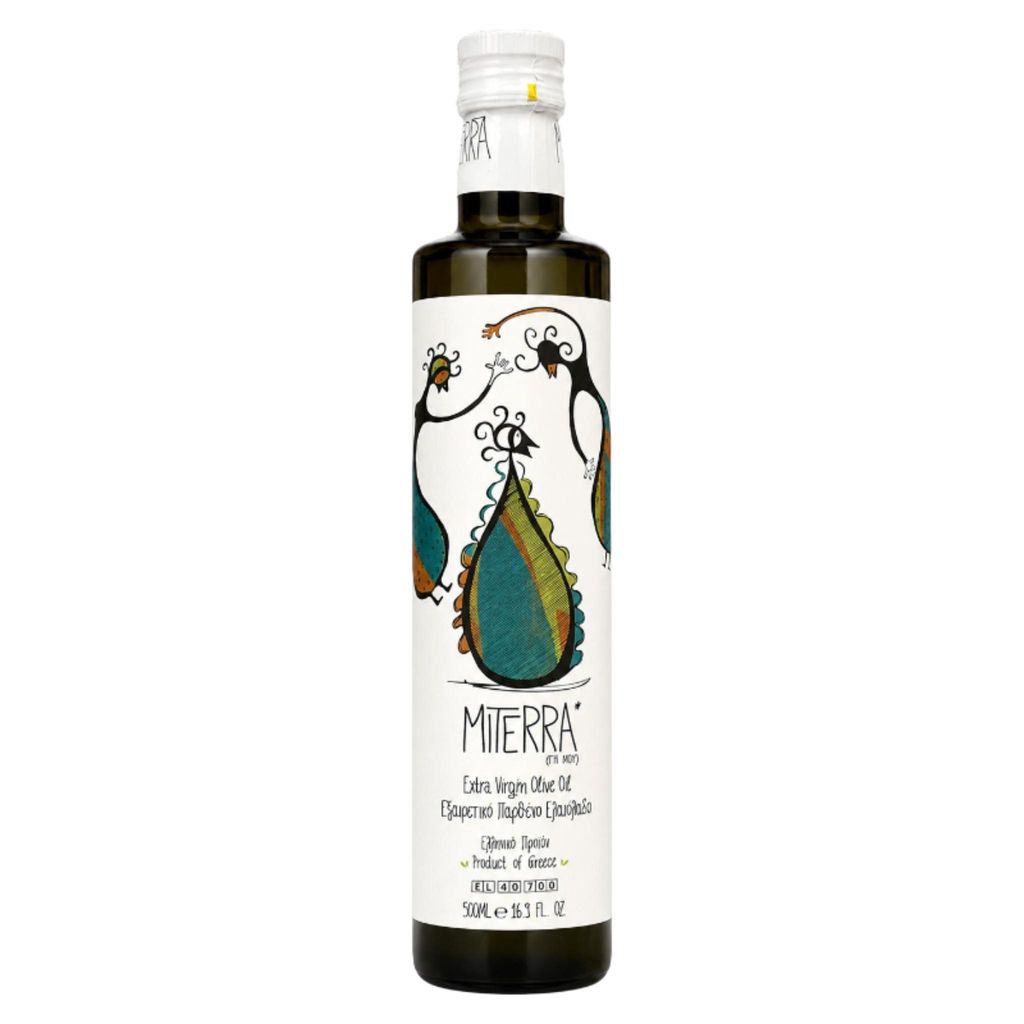 Miterra Olivenöl Flasche auf weißem Grund